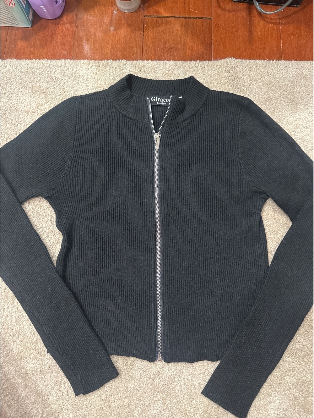 (4)Giracoo Black Ribbed Full Zip Sweater Size M/S